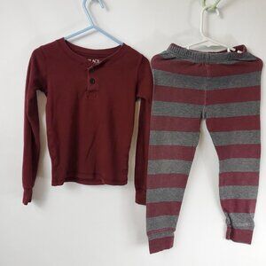 Place Boys Maroon Long Slv Top & Grey Maroon Stripe Pants Pajamas Sz 5